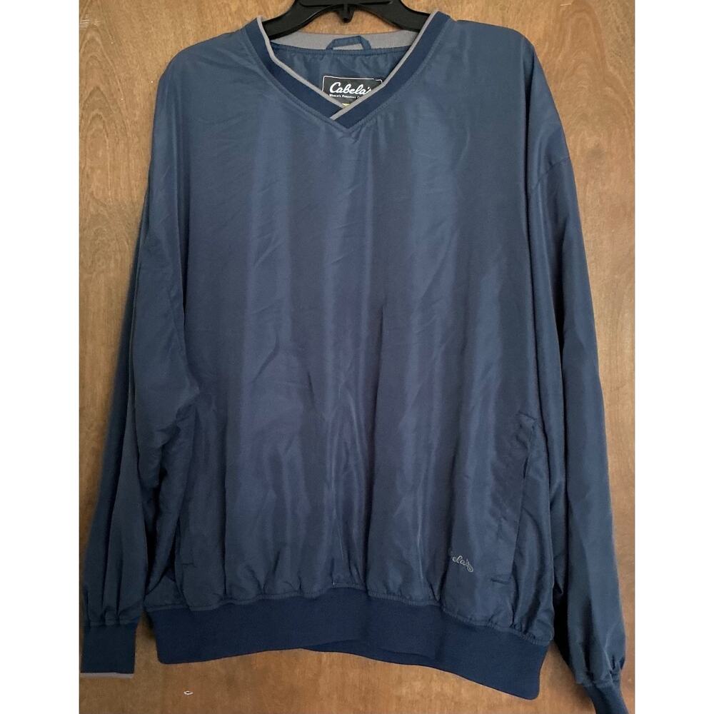 Vintage Cabelas Pullover Jacket Mens 2XL Blue V-Neck Windbreaker Gorpcore Lined